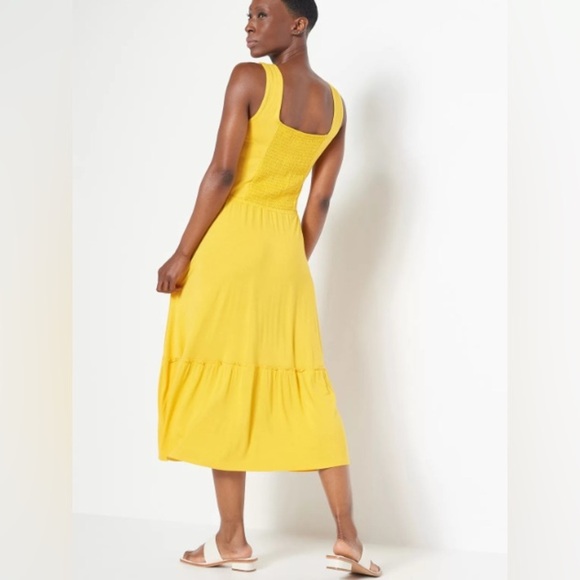 J Jason Wu Knit Midi Dress w/ Shirred Hem Detail Gold Sunflower Yellow Sz Med - Picture 14 of 14
